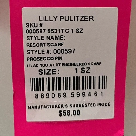 NWT Lilly Pulitzer Prosecco Pink Purple Lilac You A Lot Tassel Resort Scarf - Picture 4 of 4